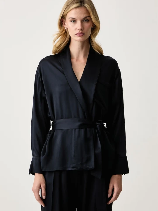 Zdjęcie produktu Victoria Beckham bluzka koszulowa damska z acetatem Alba granatowy