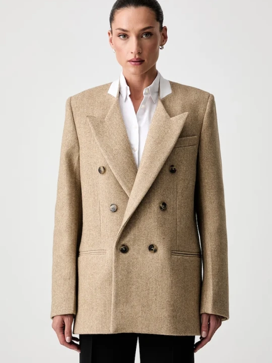 Zdjęcie produktu Victoria Beckham marynarka damska z wełną Beatrice beżowy