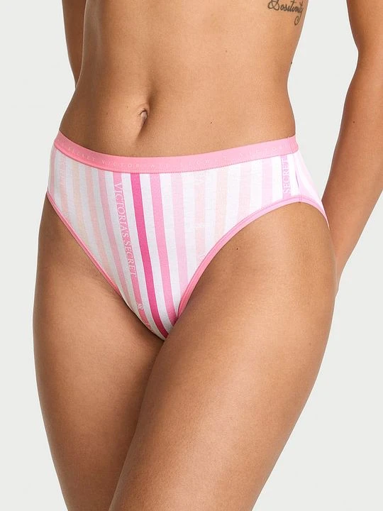 Zdjęcie produktu Victoria' Secret Majtki bawełniane figi z wysoko wyciętymi nogawkami High-Leg Brief Victoria's Secret Paski