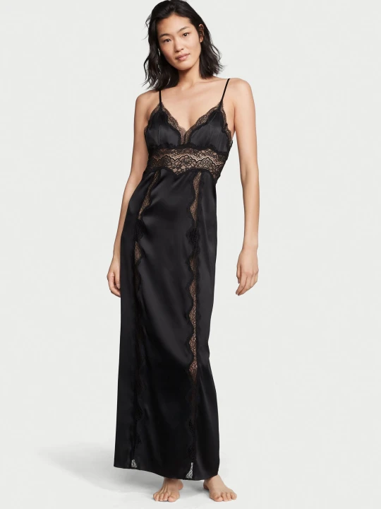 Zdjęcie produktu Victoria' Secret Długa koszula nocna z koronką Lace-Inset Long Slip Victoria's Secret Czarny
