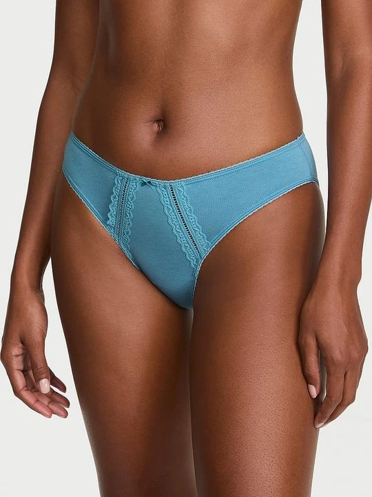 Zdjęcie produktu Victoria's Secret Majtki bawełniane z koronką Bikini Niebieski