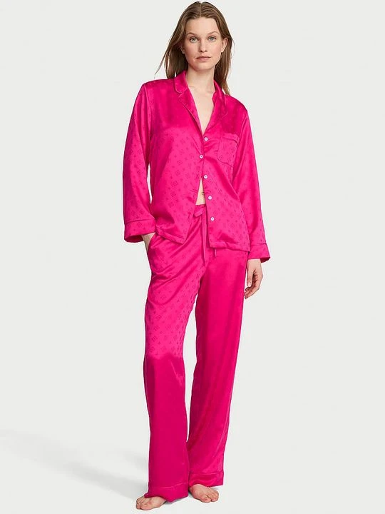 Zdjęcie produktu Victoria's Secret Piżama satynowa z długimi rękawami Signature Różowy