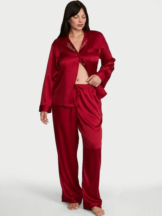Zdjęcie produktu Victoria's Secret Piżama satynowa z długimi rękawami Signature Czerwony