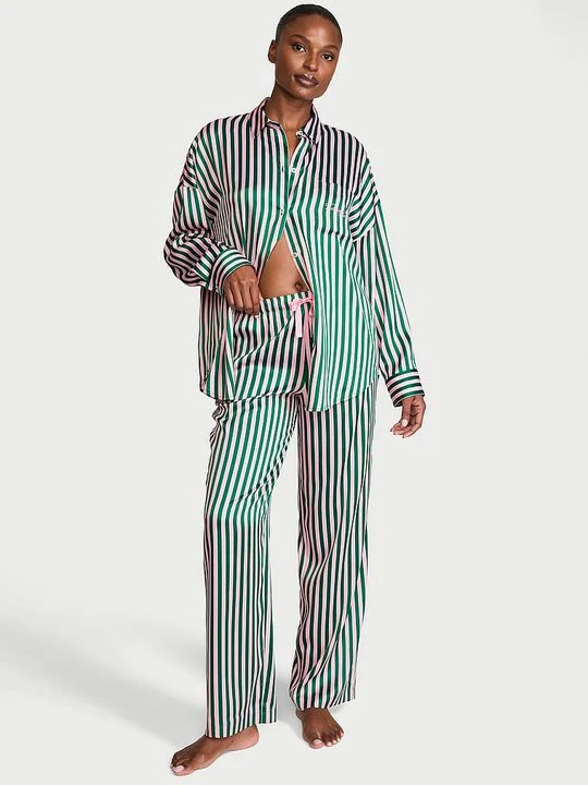Zdjęcie produktu Victoria's Secret Piżama satynowa z długimi rękawami Signature Oversized Paski