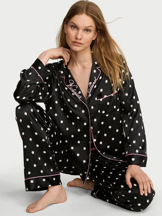 Zdjęcie produktu Victoria's Secret Piżama satynowa z długimi rękawami Signature Z nadrukiem