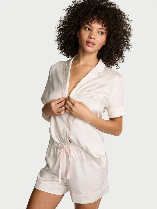 Zdjęcie produktu Victoria's Secret Piżama satynowa z szortami Signature Biały