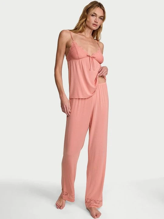 Zdjęcie produktu Victoria's Secret Piżama z modalu - bluzka na ramiączkach i długie spodnie SoSoft Różowy