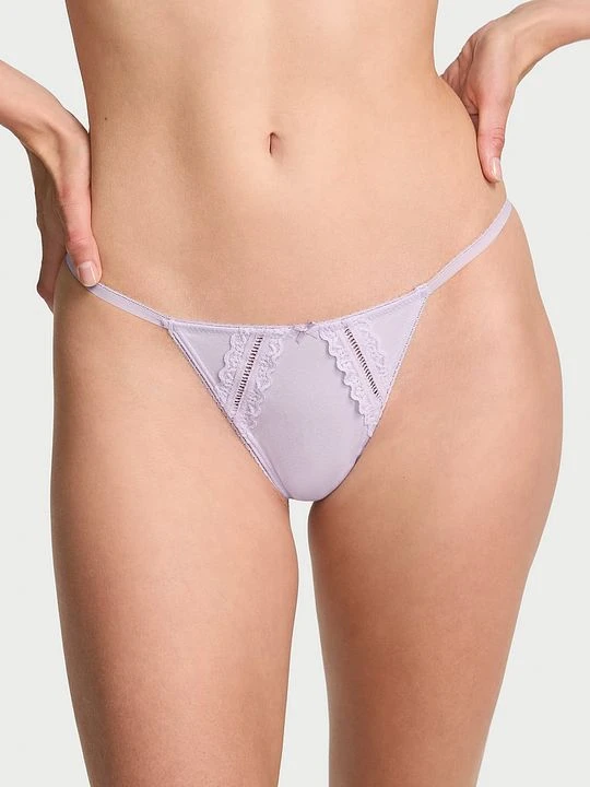 Zdjęcie produktu Victoria's Secret Stringi bawełniane ze wstawkami Lace-Trim Fioletowy