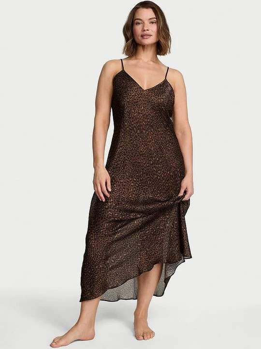 Zdjęcie produktu Victoria's Secret Sukienka satynowa długa prześwitująca Luxe Sheer Slip Motyw zwierzęcy