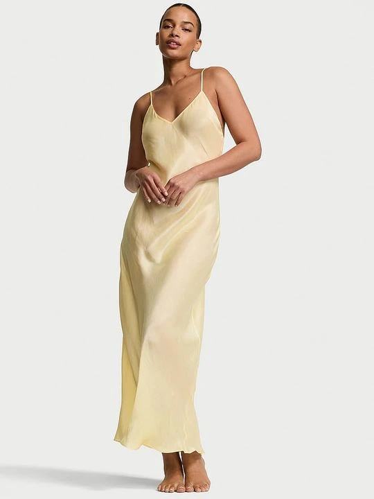 Zdjęcie produktu Victoria's Secret Sukienka satynowa długa prześwitująca Luxe Sheer Slip Żółty