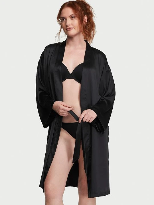 Zdjęcie produktu Victoria's Secret Szlafrok satynowy Midi Czarny