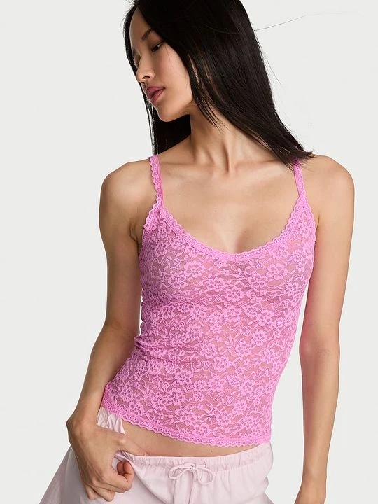 Zdjęcie produktu Victoria's Secret Top koronkowy na cienkich ramiączkach Cami Różowy