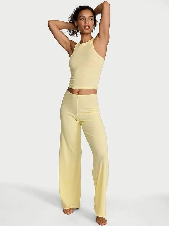 Zdjęcie produktu Victoria's Secret Zestaw do spania z bawełny - top i spodnie Shadow Stripe Żółty