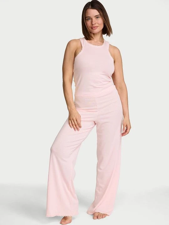 Zdjęcie produktu Victoria's Secret Zestaw do spania z bawełny - top i spodnie Shadow Stripe Różowy