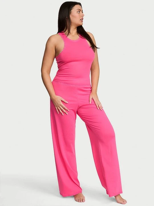 Zdjęcie produktu Victoria's Secret Zestaw do spania z bawełny - top i spodnie Shadow Stripe Różowy