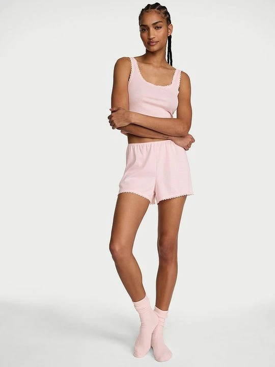 Zdjęcie produktu Victoria's Secret Zestaw do spania z bawełny - top i szorty Shadow Stripe Różowy