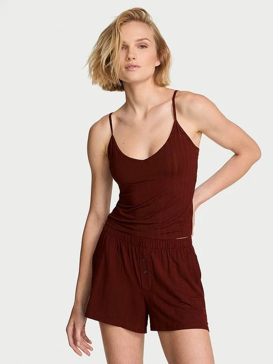 Zdjęcie produktu Victoria's Secret Zestaw do spania z modalu - top na ramiączkach i szorty SoSoft Brązowy