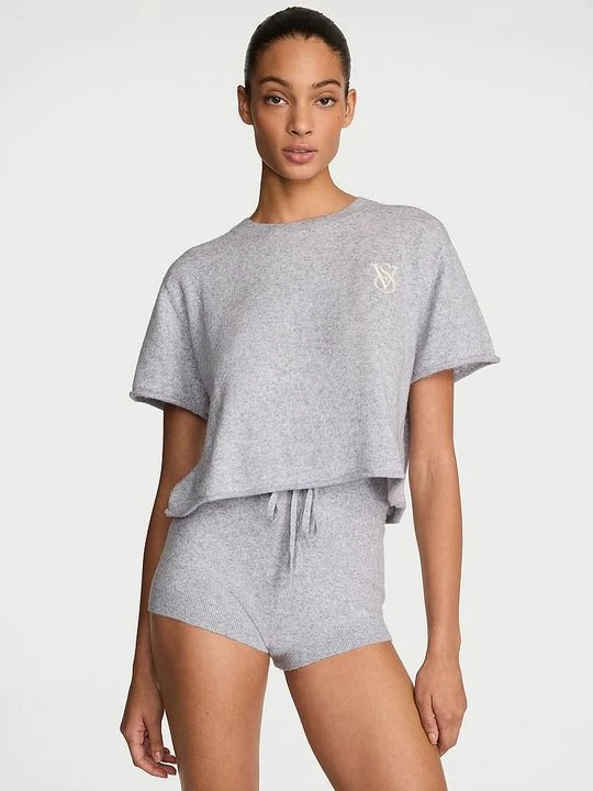 Zdjęcie produktu Victoria's Secret Zestaw z dzianiny do spania - top i szorty Luxe Knit Szary