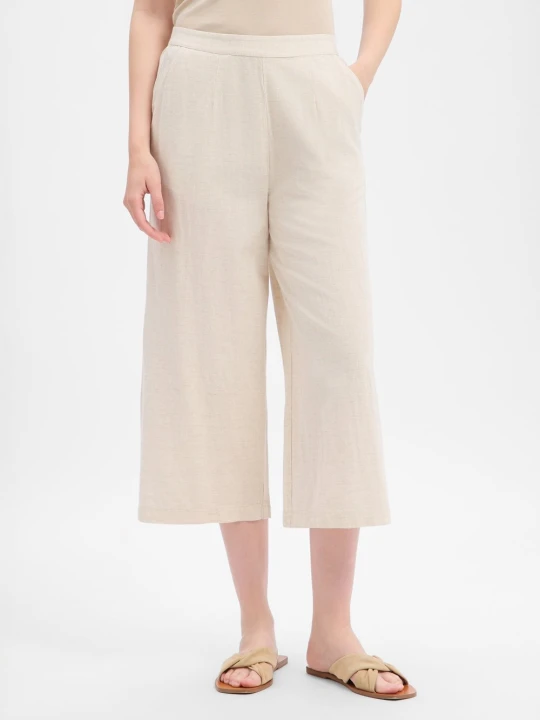 Zdjęcie produktu Vila Spodnie culottes z lnem - VIPrisilla Kobiety Bawełna biały|beżowy