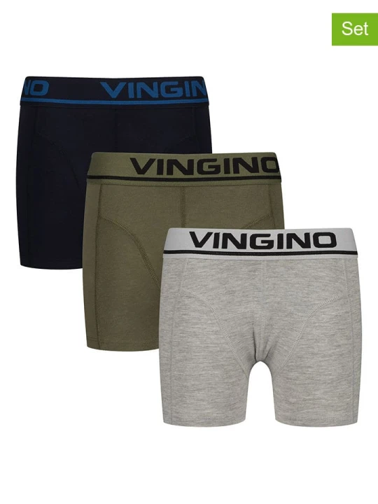 Zdjęcie produktu Vingino Bokserki (3 pary) w kolorze granatowym, szarym i oliwkowym rozmiar: 158/164