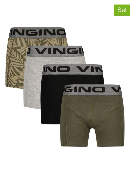 Zdjęcie produktu Vingino Bokserki (4 pary) w kolorze oliwkowo-szaro-czarnym rozmiar: 134/140