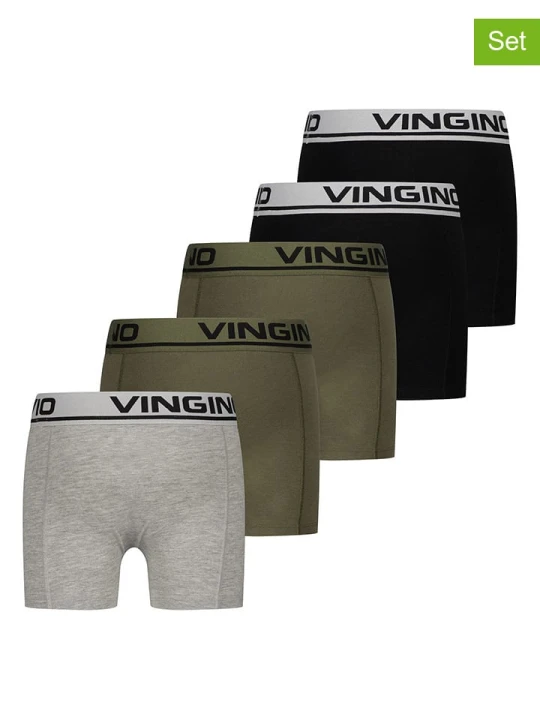 Zdjęcie produktu Vingino Bokserki (5 par) w kolorze czarnym, oliwkowym i szarym rozmiar: 146 / 152
