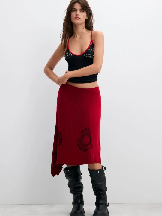 Zdjęcie produktu vintage spódnica midi z nadrukiem Desigual czerwony