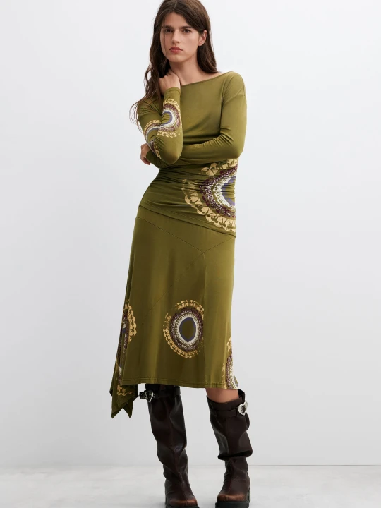 Zdjęcie produktu vintage spódnica midi z nadrukiem Desigual zielony