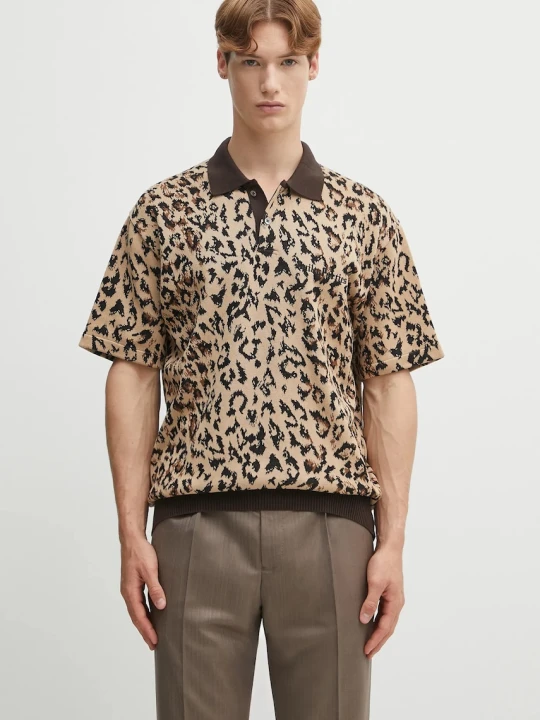 Zdjęcie produktu Wacko Maria polo bawełniane LEOPARD KNIT POLO SHIRT ( TYPE-1 )
