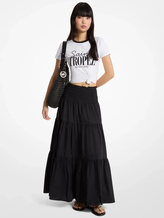 Zdjęcie produktu Warstwowa spódnica maxi z marszczonej bawełnianej popeliny Michael Kors CZARNY (Czarny)