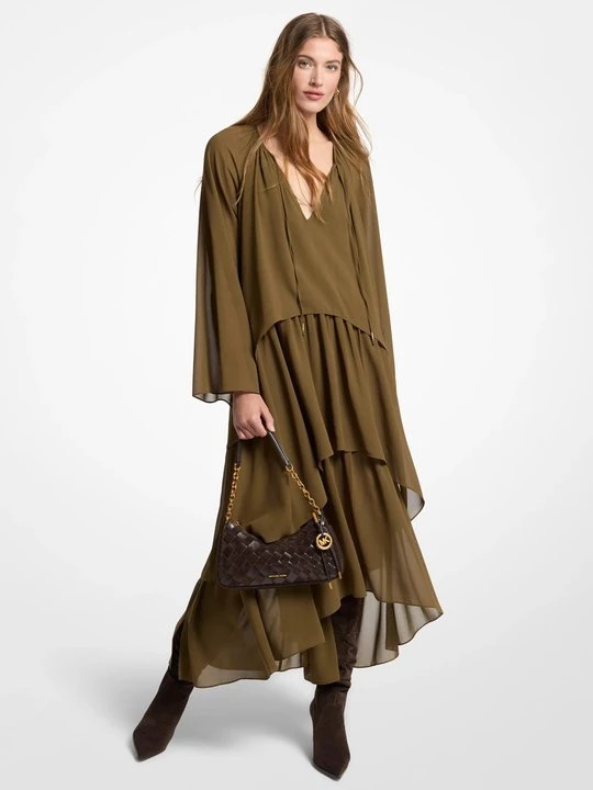 Zdjęcie produktu Warstwowa sukienka maxi z żorżety Michael Kors ZIELONY DUFFLE (Zielony)