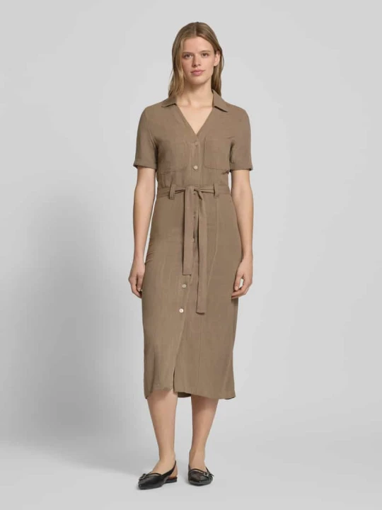 Zdjęcie produktu Wąska sukienka casualowa z mieszanki wiskozy i lnu model 'SIESTA' Only Średniobrązowy