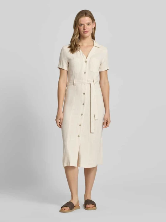 Zdjęcie produktu Wąska sukienka casualowa z mieszanki wiskozy i lnu model 'SIESTA' Only Piaskowy