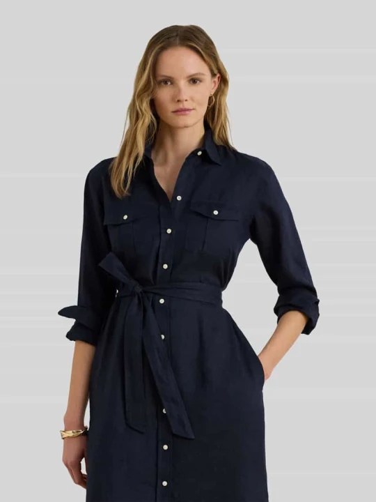 Zdjęcie produktu Wąska sukienka koszulowa midi z czystego lnu Lauren Ralph Lauren Granatowy