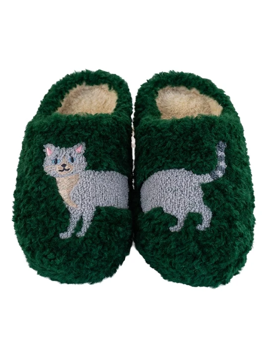 Zdjęcie produktu WD lifestyle Kapcie "Cat" w kolorze zielono-szarym rozmiar: S / M