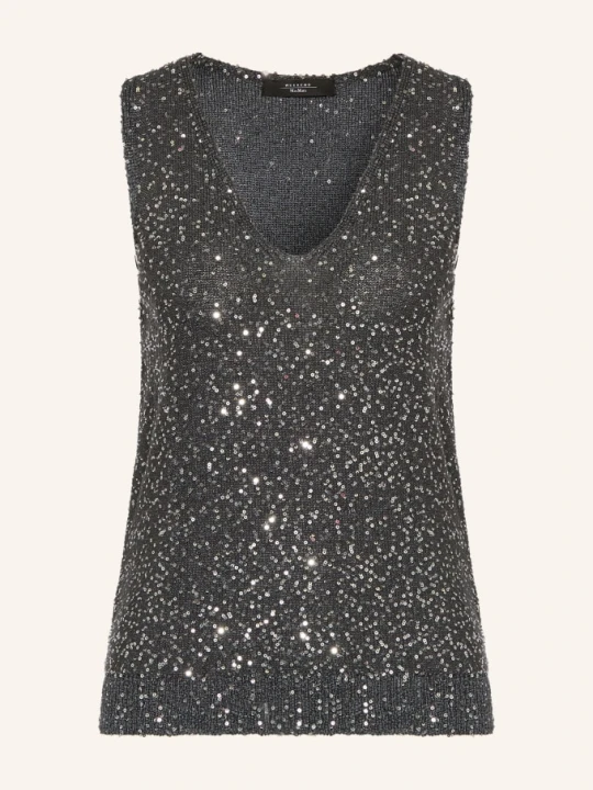 Zdjęcie produktu Weekend Max Mara Dzianinowy Top Tempo Z Cekinami grau CZIEMNOSZARY