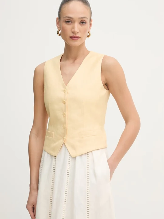Zdjęcie produktu Weekend Max Mara kamizelka jednorzędowa damska lniana PACE żółty