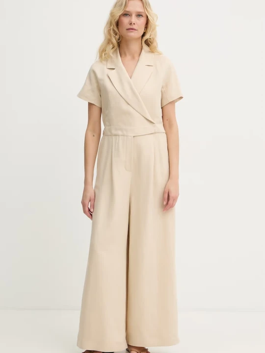 Zdjęcie produktu Weekend Max Mara kombinezon kopertowy damski z lnem OBLATO beżowy