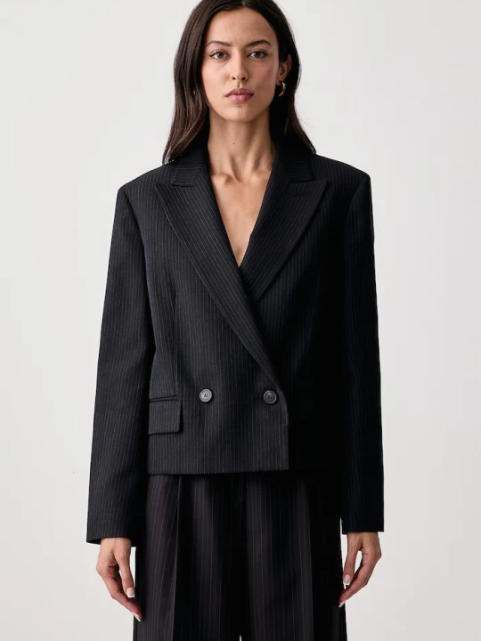 Zdjęcie produktu Weekend Max Mara marynarka dwurzędowa damska z wełną WKDCANAPA granatowy