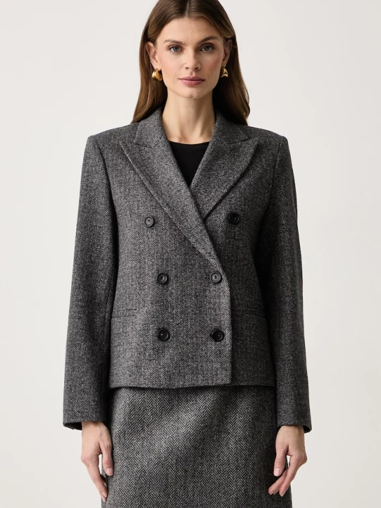 Zdjęcie produktu Weekend Max Mara marynarka dwurzędowa damska z wiskozą WKDGRADO szary