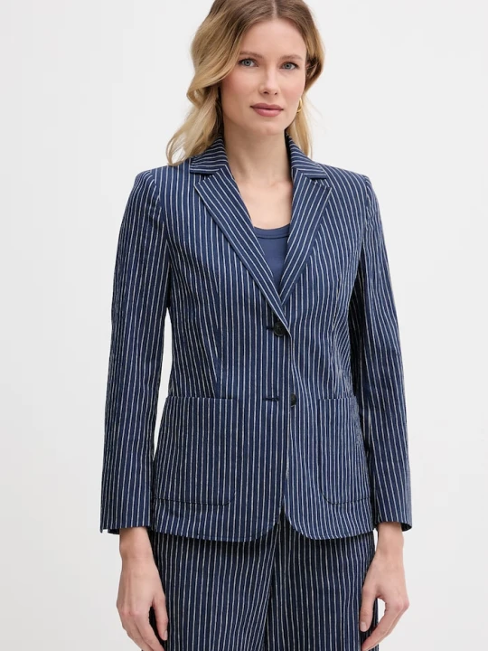 Zdjęcie produktu Weekend Max Mara marynarka jednorzędowa damska z bawełną ALETTA granatowy