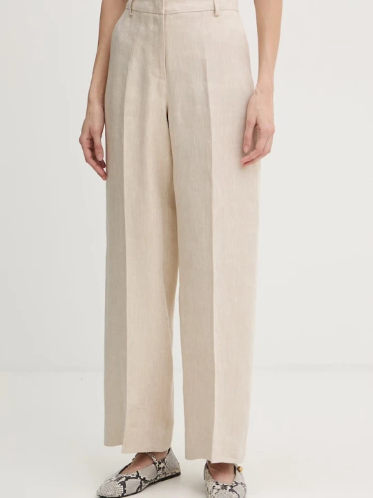 Zdjęcie produktu Weekend Max Mara spodnie damskie lniane MALIZIA beżowy