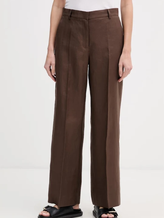Zdjęcie produktu Weekend Max Mara spodnie damskie lniane MALIZIA brązowy