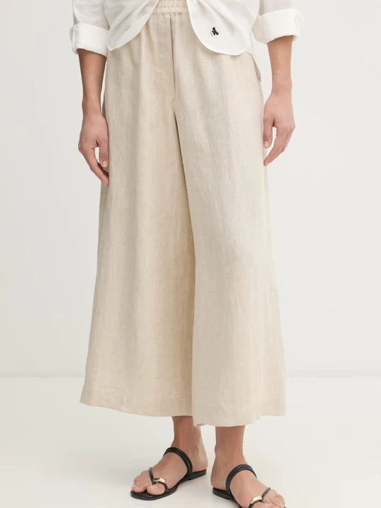 Zdjęcie produktu Weekend Max Mara spodnie wide leg damskie lniane FELINO beżowy