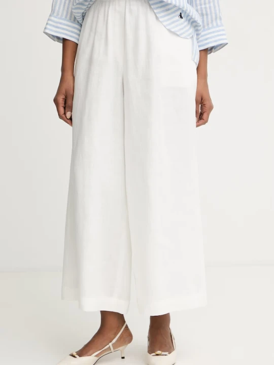 Zdjęcie produktu Weekend Max Mara spodnie wide leg damskie lniane FELINO beżowy
