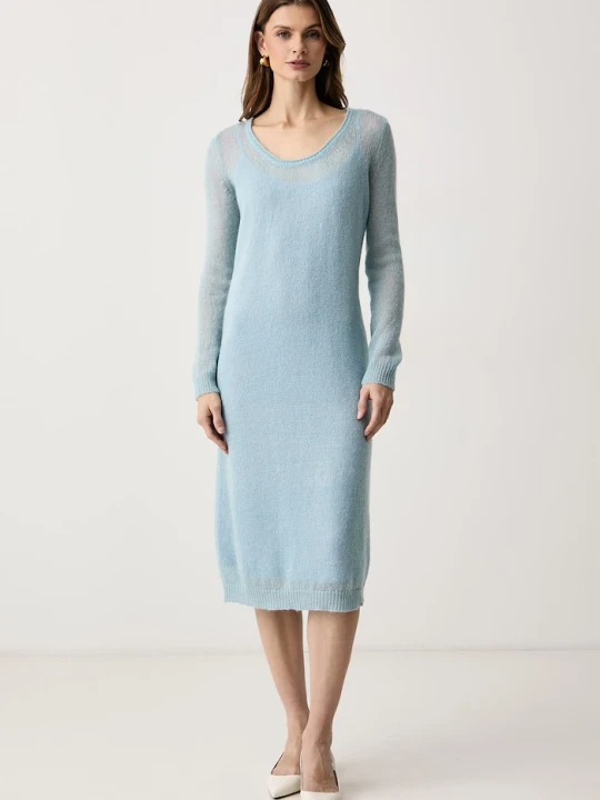Zdjęcie produktu Weekend Max Mara sukienka sweterkowa z moherem WKSFERVORE niebieski