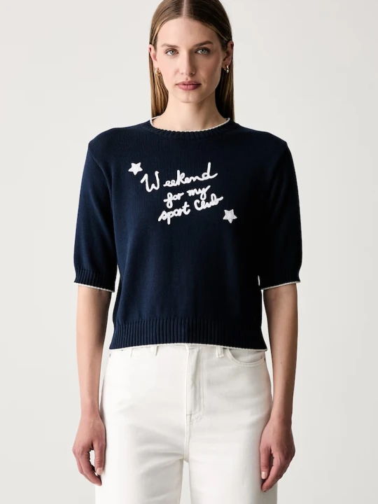 Zdjęcie produktu Weekend Max Mara sweter z krótkim rękawem damski z bawełną WKDFIACRE granatowy