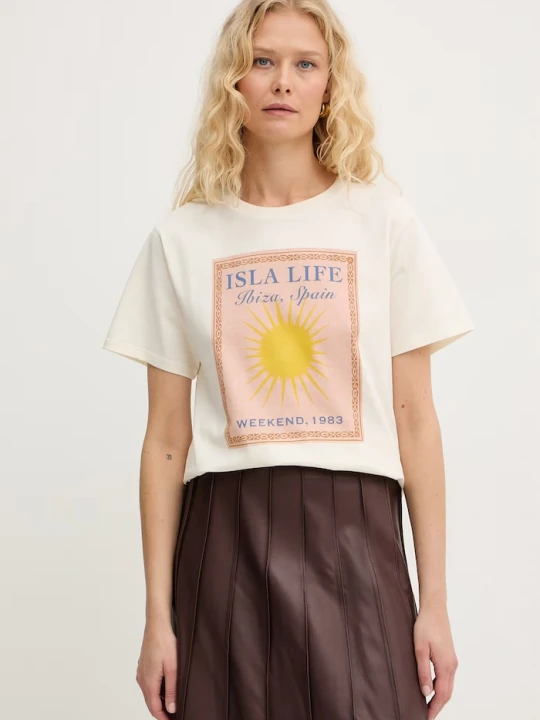 Zdjęcie produktu Weekend Max Mara t-shirt bawełniany PANTERA beżowy