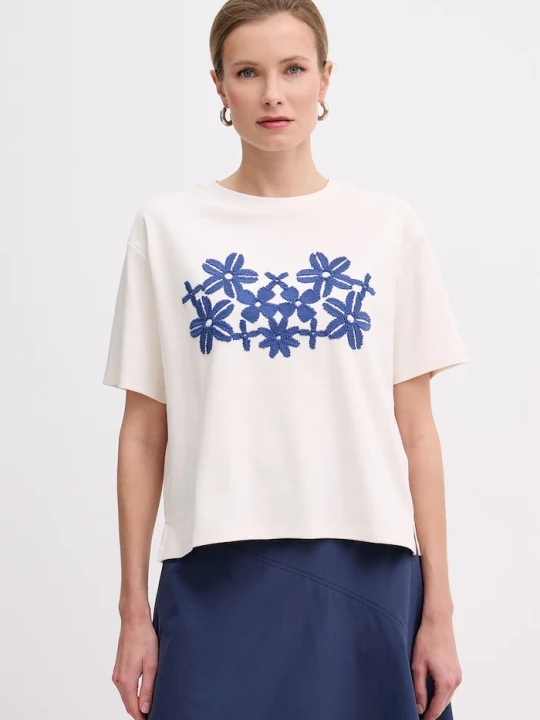 Zdjęcie produktu Weekend Max Mara t-shirt bawełniany SABATO beżowy