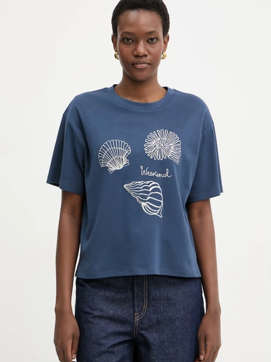 Zdjęcie produktu Weekend Max Mara t-shirt bawełniany SABATO granatowy